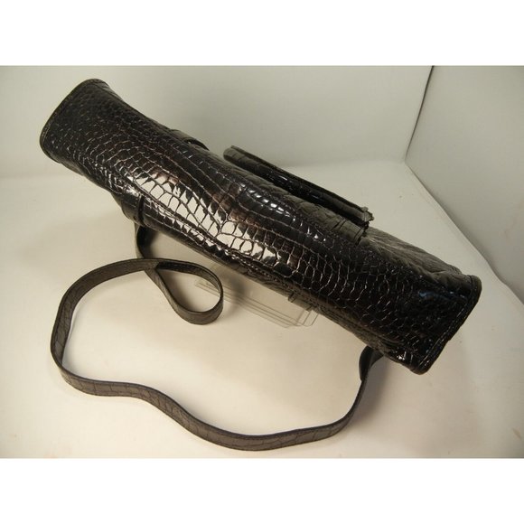 COLE HAAN BLACK Faux CROC PATENT LEATHER LAPTOP SHOULDER TOTE BAG 16"X11"X2.5" - Picture 12 of 13